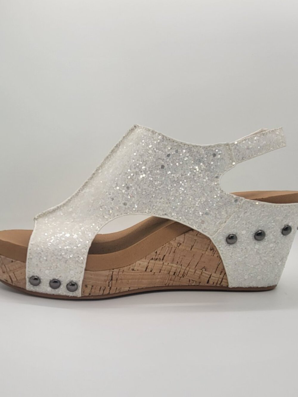 Corkys Carley Women 7 White Glitter Wedge Sandals Studded Platform Espadrille - Picture 5 of 14